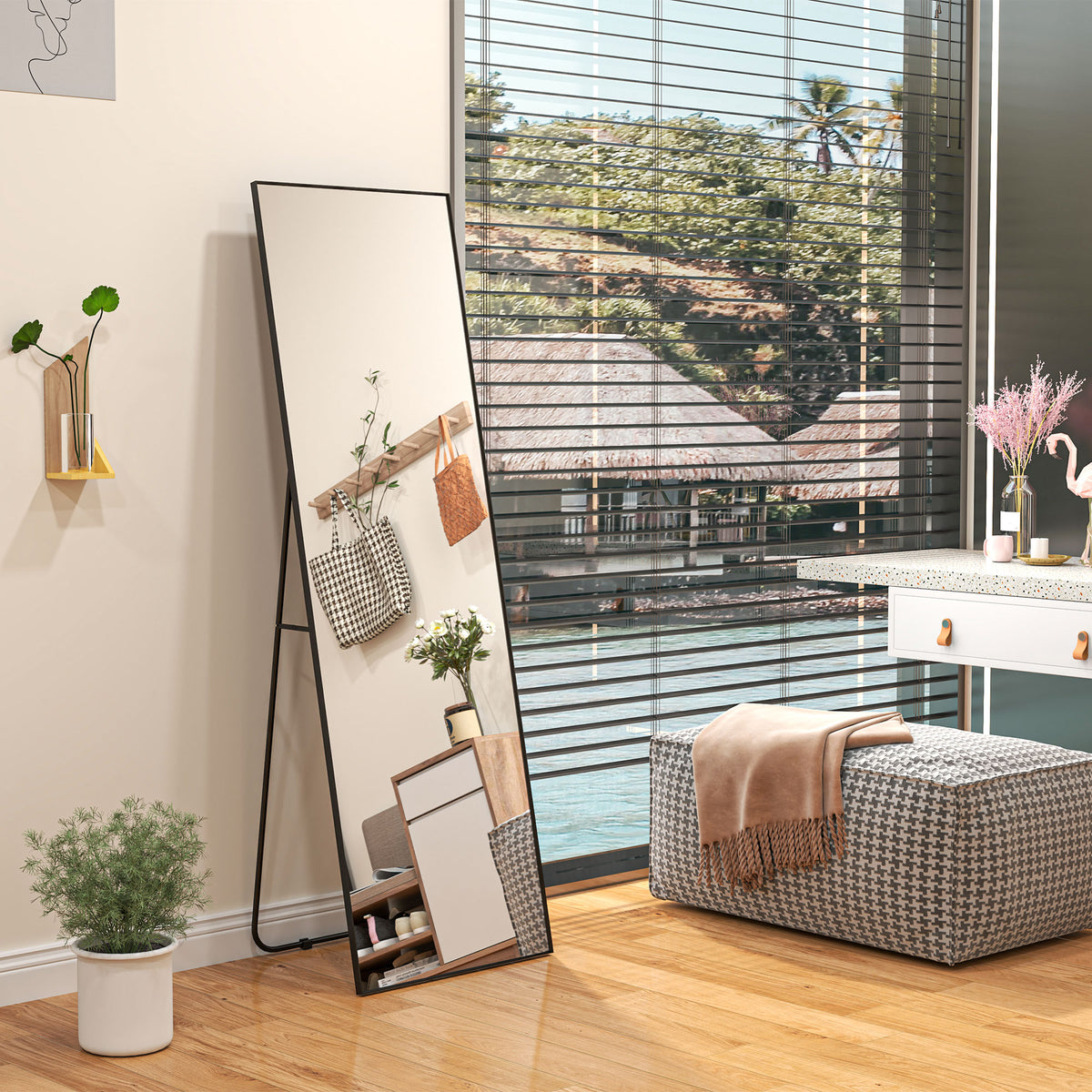 HOMCOM Ganzkörperspiegel, Freistehendes oder Wandmontiertes Design, 40x150 cm, Schwarz
