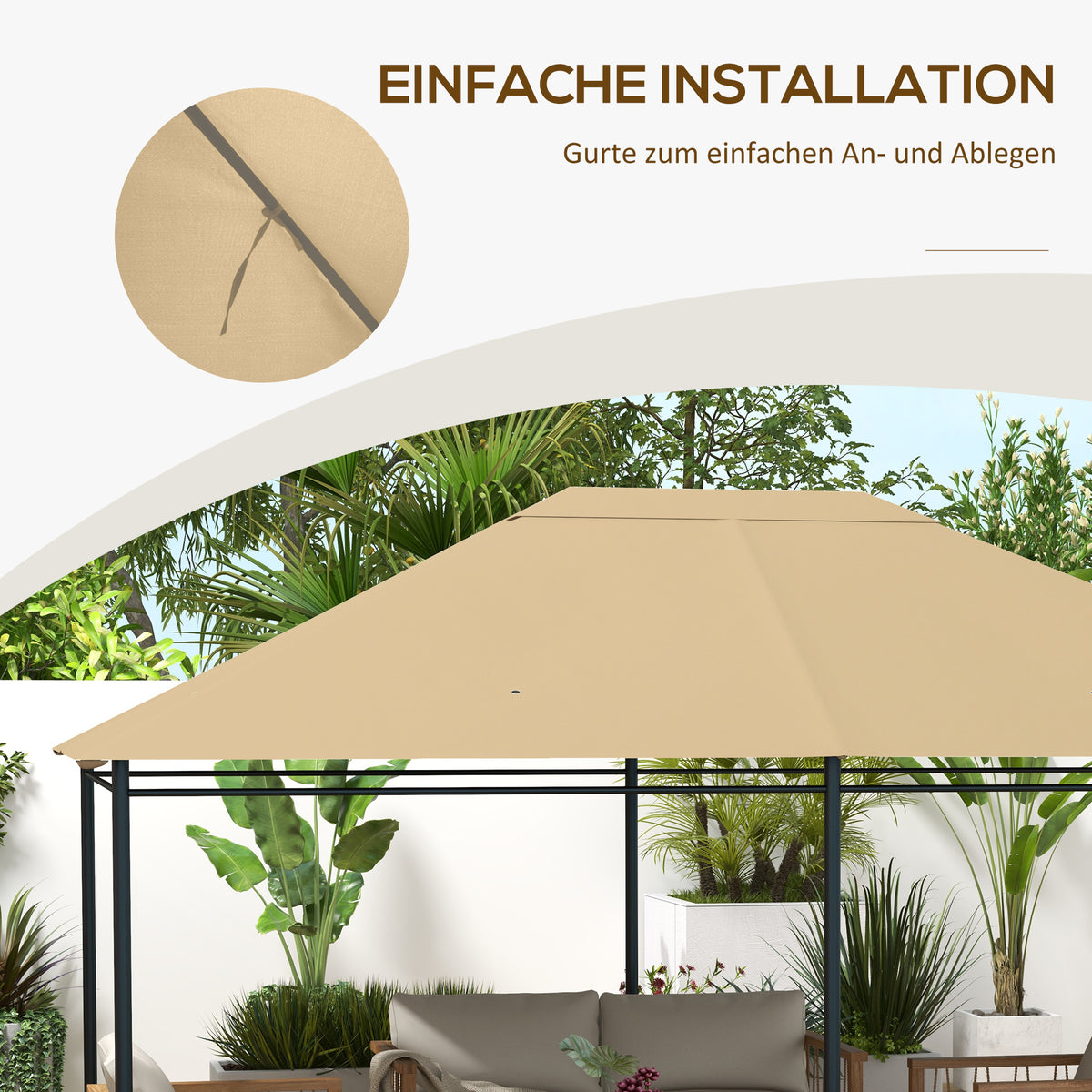 Outsunny Ersatzdach Pavillon Pavillon-Baldachin, wetterbeständig, 397 x 297 cm, Khaki