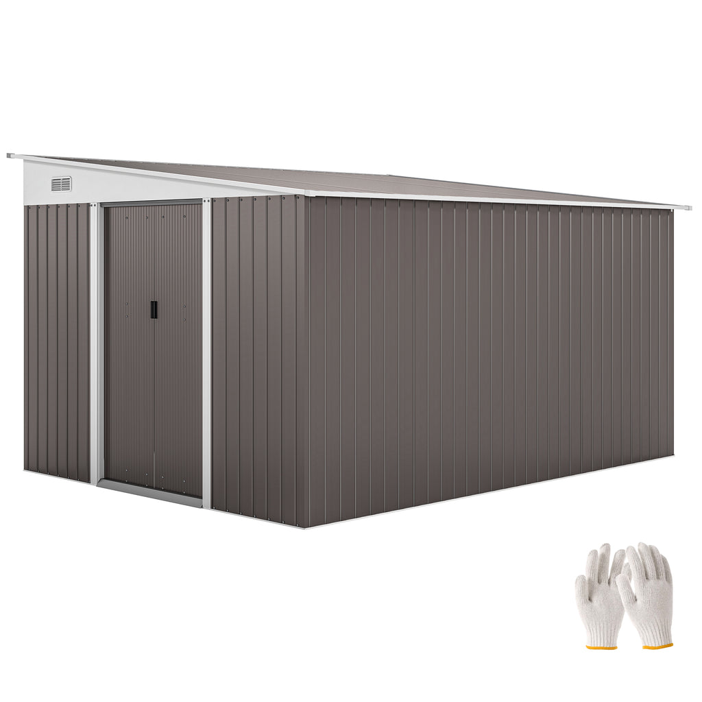 Outsunny Metall-Geräteschuppen Schrägdach verriegelbare Doppeltür 2,8 x 3,45 x 2,01m Grau