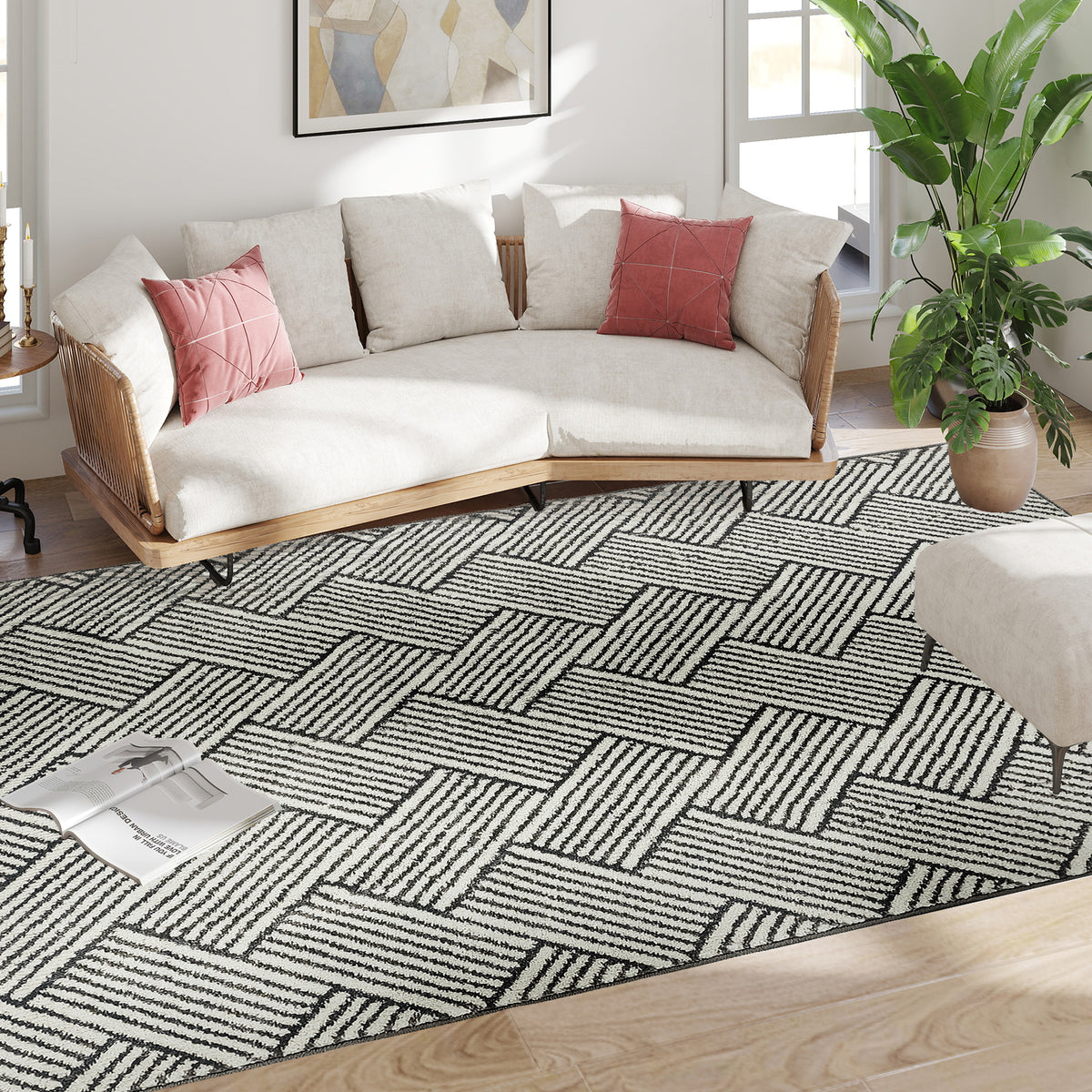 HOMCOM Teppich Wohnzimmer 230 x 160 cm kurzer Flor maschinenwaschbar hypoallergen für Wohnzimmer, Schlafzimmer, Büro, Hellgrau