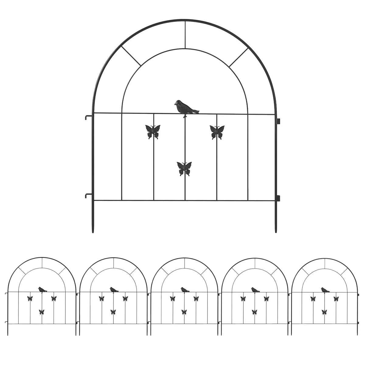 Outsunny Gartenzaun Zaun Stahl 300 cm x 70 cm hoch Dekorativer Gitterzaun Set Zaunelemente Schwarz