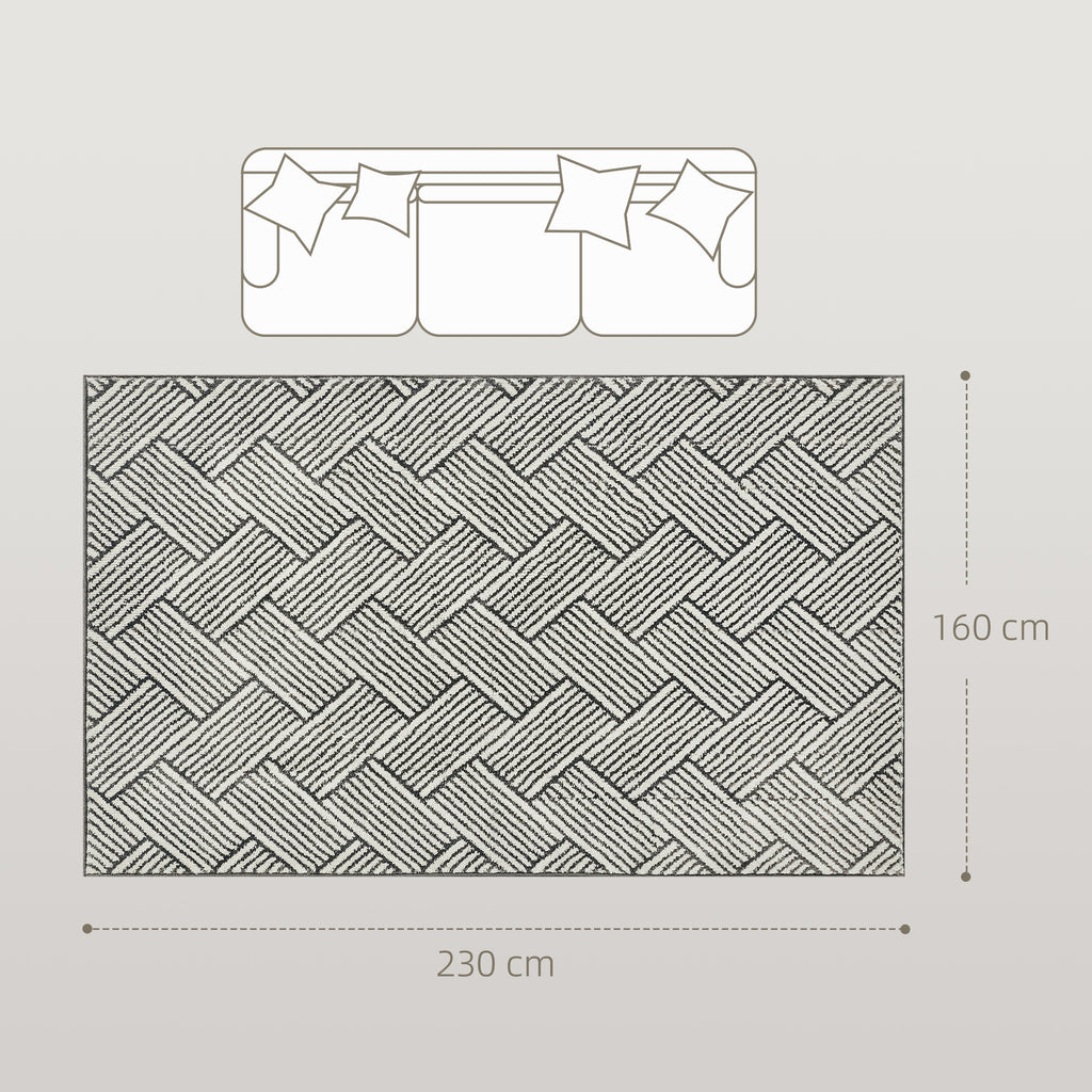 HOMCOM Teppich Wohnzimmer 230 x 160 cm kurzer Flor maschinenwaschbar hypoallergen für Wohnzimmer, Schlafzimmer, Büro, Hellgrau