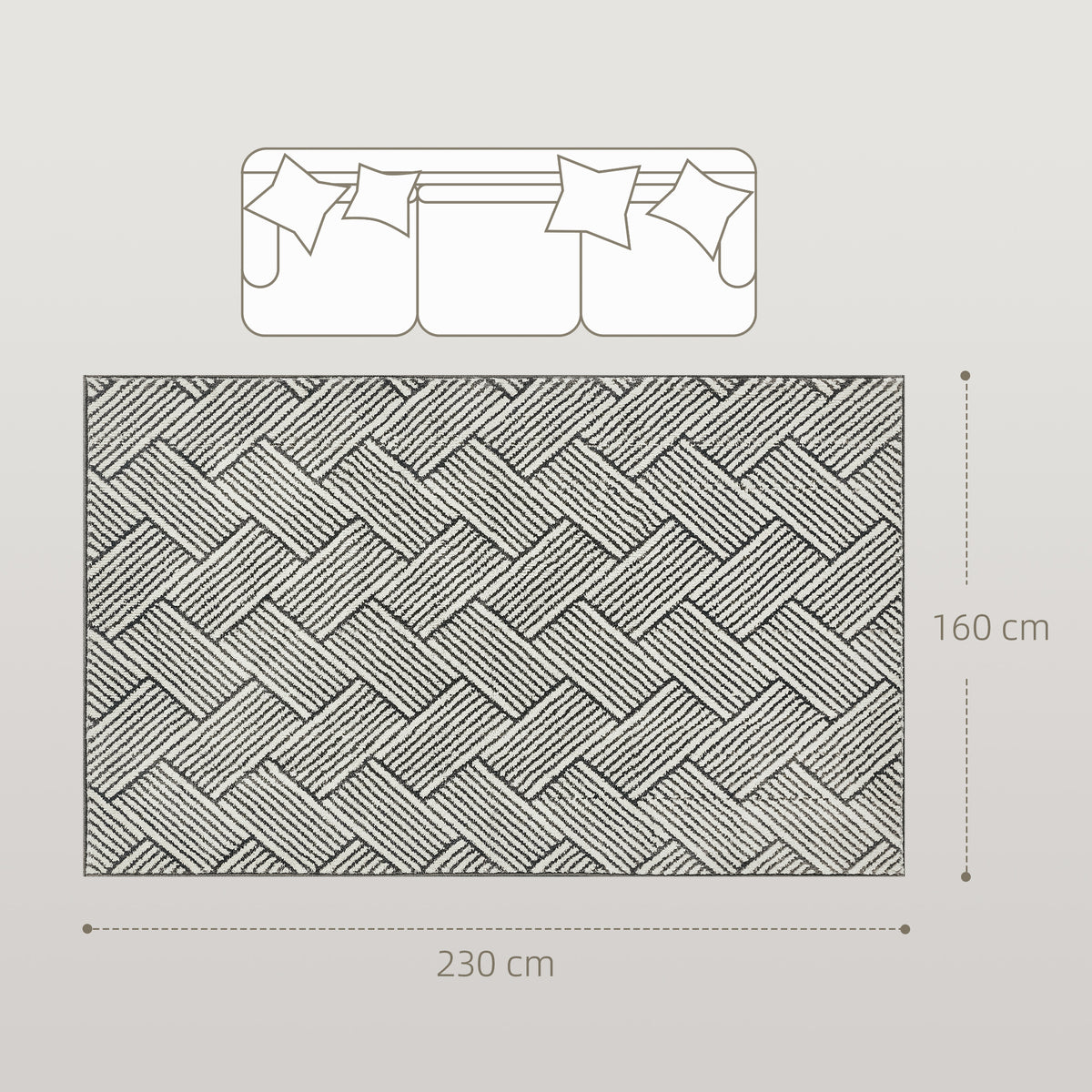 HOMCOM Teppich Wohnzimmer 230 x 160 cm kurzer Flor maschinenwaschbar hypoallergen für Wohnzimmer, Schlafzimmer, Büro, Hellgrau