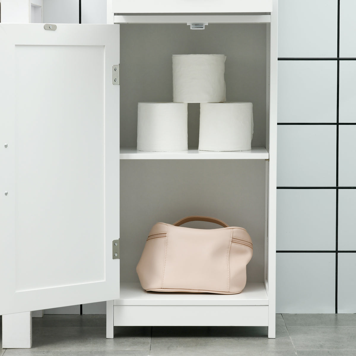 kleankin Badezimmerschrank mit 3 offenen Fächern, Schublade und verstellbarem Regal, 40 x 30 x 164 cm, weiß