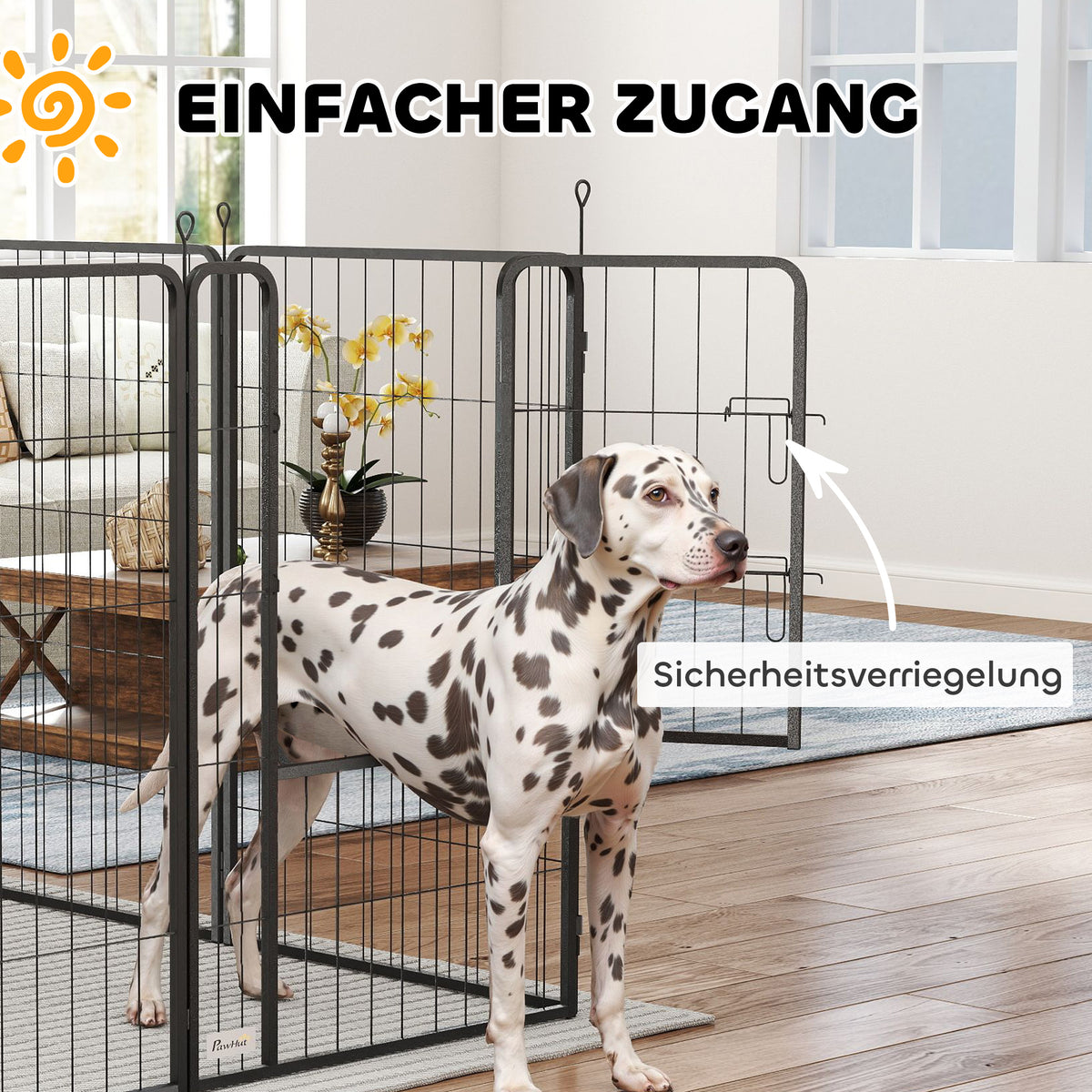 PawHut Welpenlaufstall 12-teilig Welpenauslauf mit 12 Gitterplatten Tür Erdspießen flexibel faltbar Schutzplane 100cm hoch