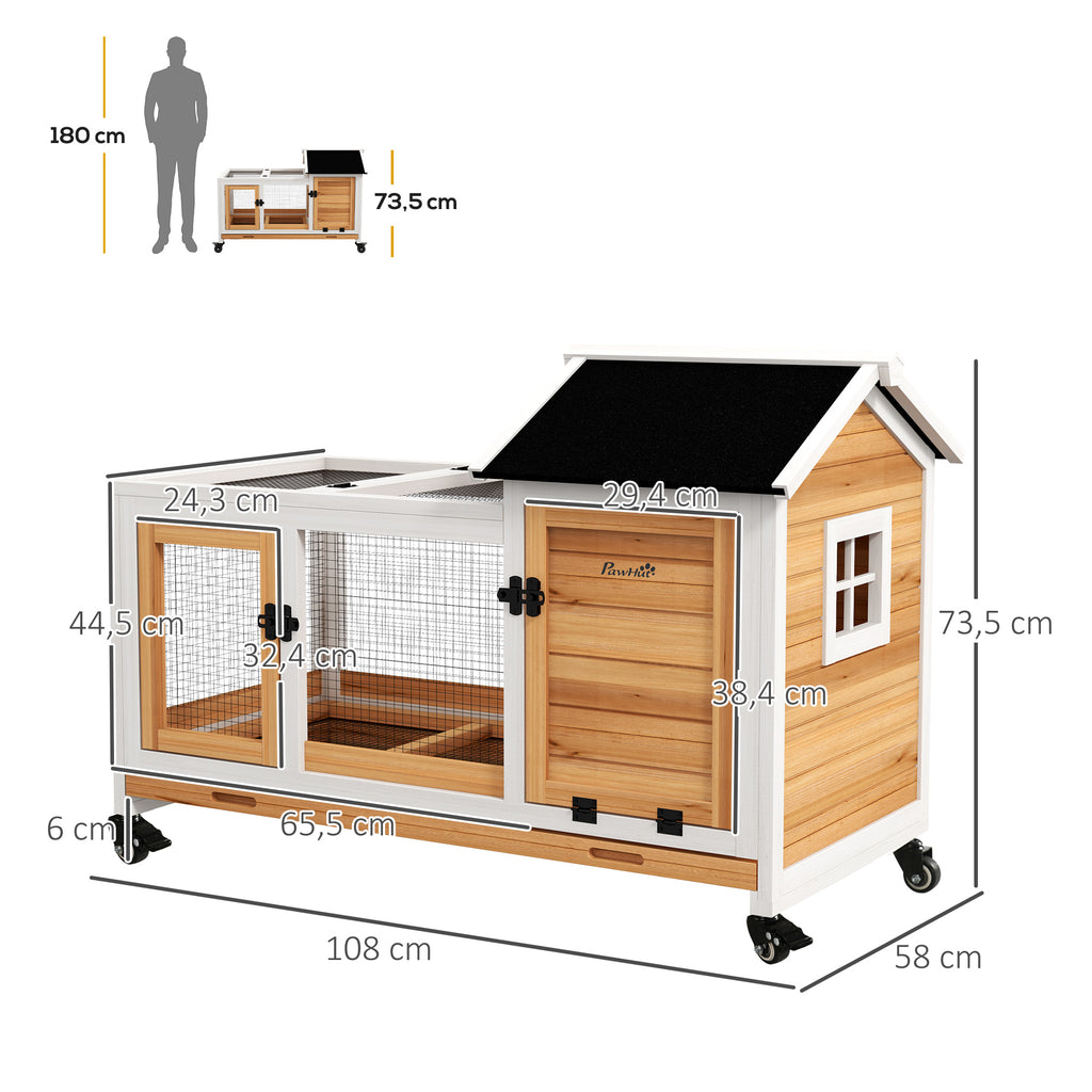 PawHut Kleintierstall für Zwergkaninchen, Meerschweinchen, mit Rädern, 108 x 58 x 73,5 cm, Gelb