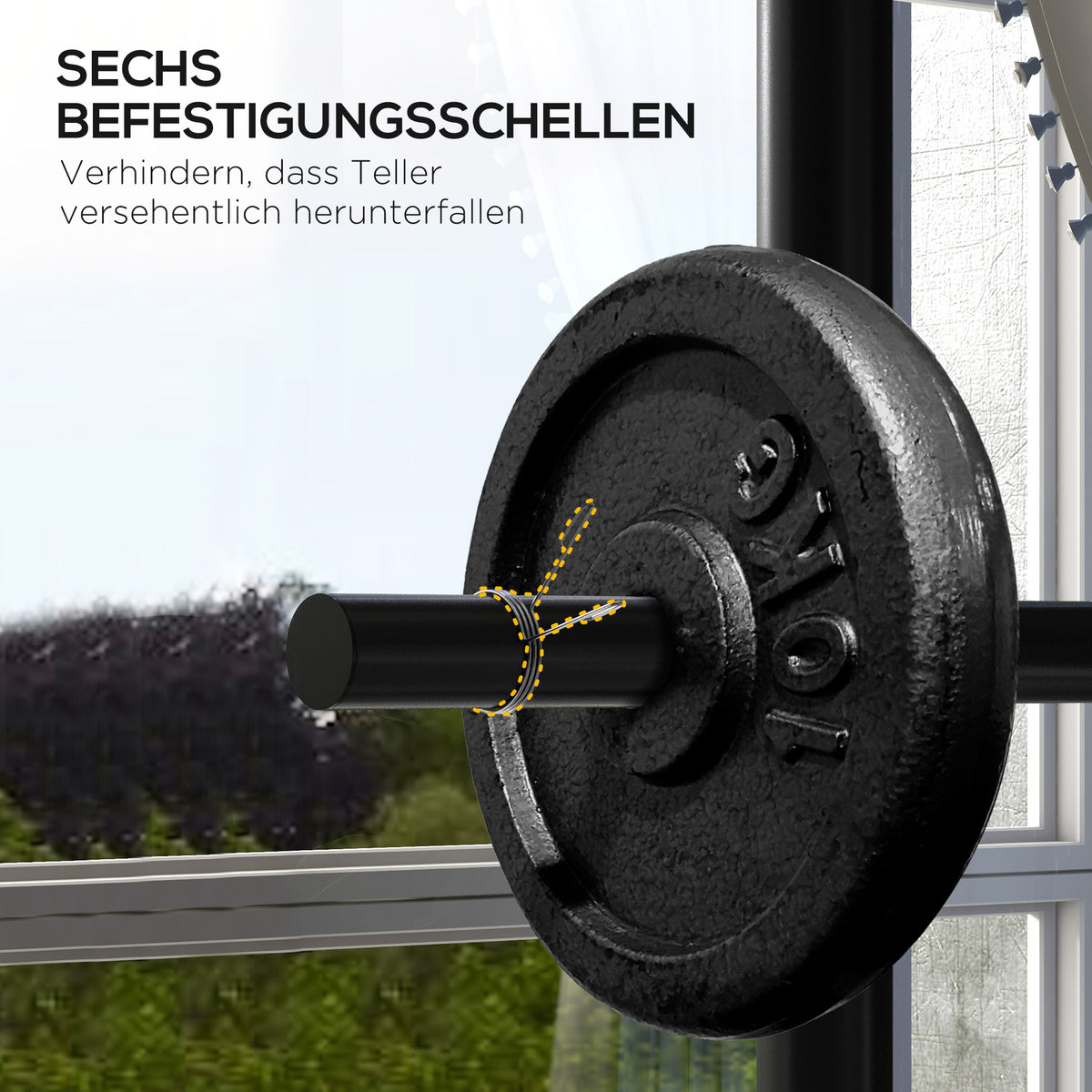 SPORTNOW Hantelscheibenablage, 6 Tragarme, 2 Hülsen für Hantelstangen, bis 200 kg, Stahl, 70 x 60 x 135 cm, schwarz