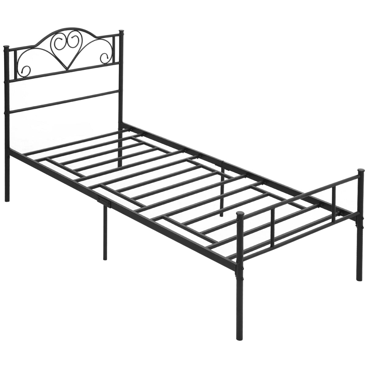 HOMCOM Einzelbett Rahmen aus Stahl mit Integrierten Latten, Kopf- und Fußteil, 90x200cm