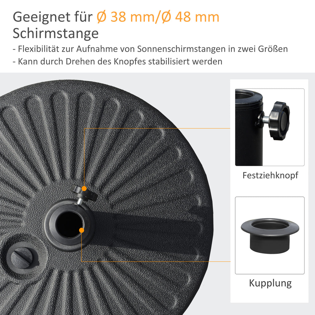Outsunny Sonnenschirmständer 22 kg Schirmständer Rund Schirmhalter, Schirmgewicht, Ständer für Sonnenschirm 38/48mm Rohrdurchmesser, für Balkon, Terasse, Garten, Schwarz