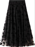 Womens Floral Midi Skirt High Waisted A Line Cute Layered Fairy Mesh Tulle Pleated Skirt