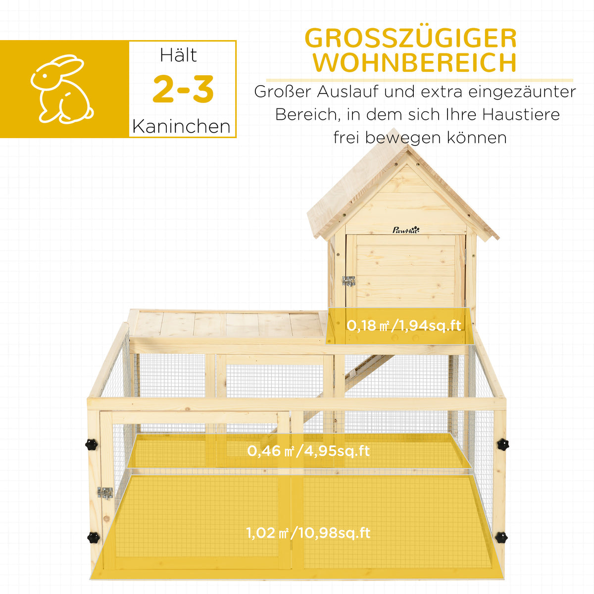 PawHut Kaninchenstall, 1 Rampe, 1 Nistkasten, 1 Bodenwanne, 151,5 x 106 x 97 cm