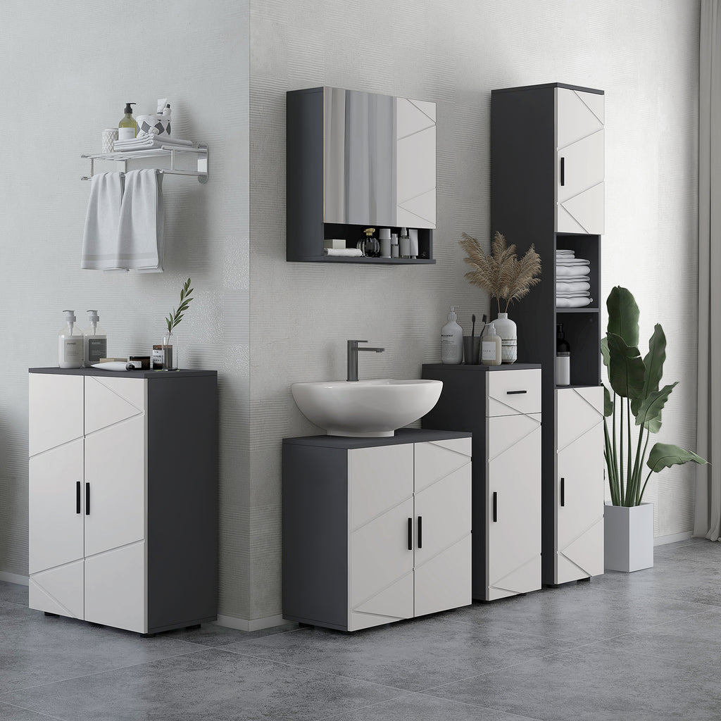 Kleankin Badezimmerschrank aus Holz mit 3 Regalen und gedämpfter Schließung, 60x30x82 cm, Grau