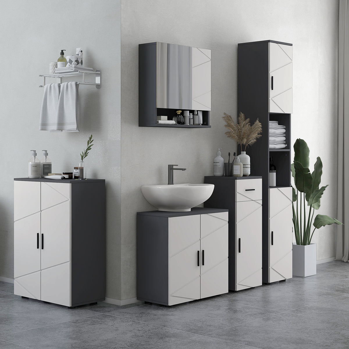 Kleankin Badezimmerschrank aus Holz mit 3 Regalen und gedämpfter Schließung, 60x30x82 cm, Grau
