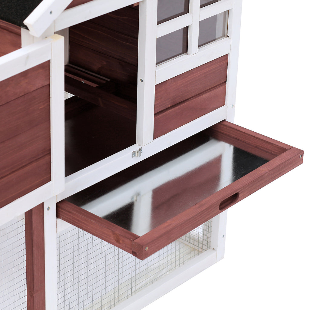 PawHut Hasenstall Multi-ausgestattet: Oberteil mit Rampe, Kotwanne, Fenster + sicheres Außengehege 2 Türen 122L x 63B x 92H cm Terrakotta