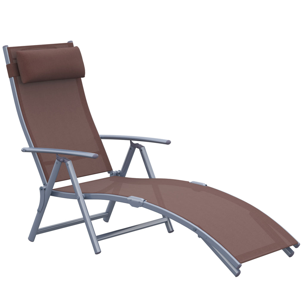 Outsunny Sonnenliege klappbar Strandliege mit Kissen Liegestuhl mit 7-Fach verstellbare Rückenlehne Gartenliege Relaxliege Gartenstuhl bis 165 kg belastbar, für Garten Urlaub Outdoor, Braun