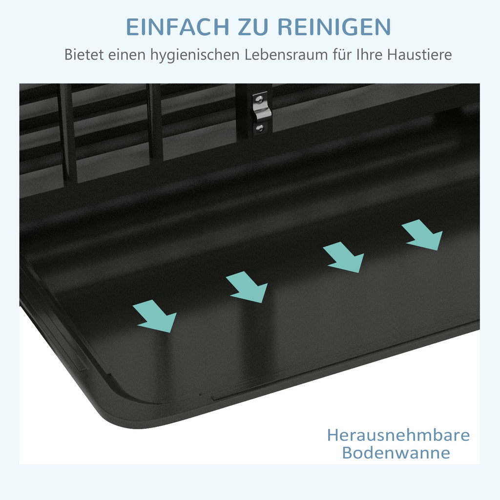 PawHut Hundebox Hundekäfig, inkl. Bodenwanne, Verriegelung, Universalrollen, 94 cm x 58 cm x 78 cm, Schwarz