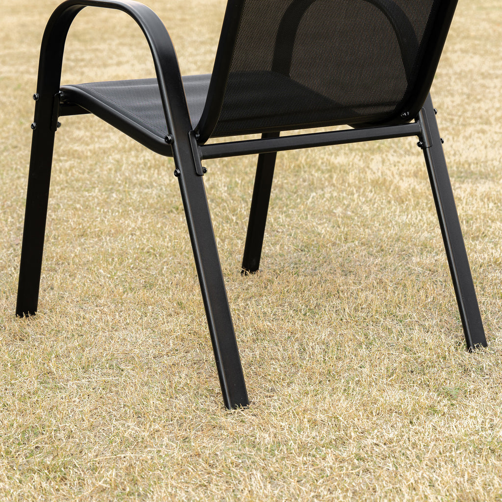 Outsunny Gartenstuhl 2er Set wetterfest Gartenstühle Stapelstuhl mit Armlehne Rückenlehne stapelbar Terrassenstuhl bis 120 kg belastbar Gartenmöbel für Hinterhof, Garten, Balkon Schwarz