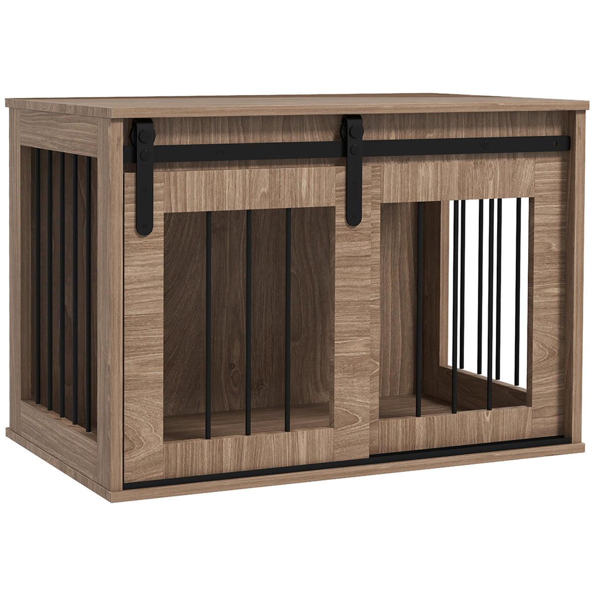 PawHut Käfig Hundehütte für Haustiere innen mit Schiebetür, Metall Holzoptik, Maße 57H x 80L x 54B cm