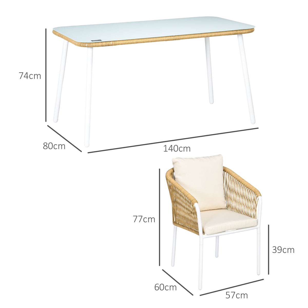 Outsunny Gartengarnitur, 5-teilig, Rattanoptik, Sitz- & Rückenkissen, rostfreier Alu-Rahmen, Gelb/Weiß/Beige