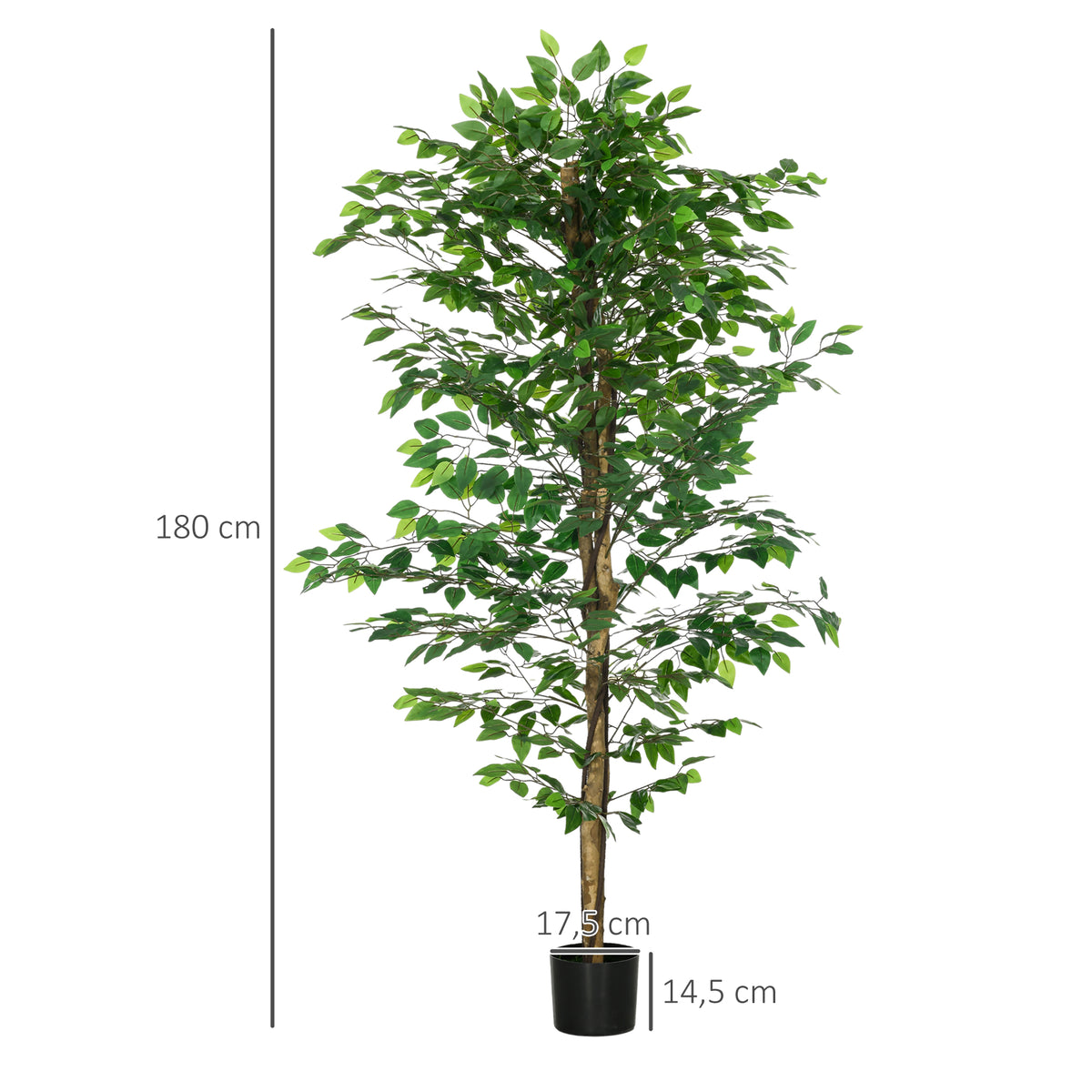 HOMCOM Set mit 2 künstlichen Ficus-Pflanzen 1,80 m hoch Stamm Äste Liane Moosblätter sehr realistisch inklusive Topf Grün