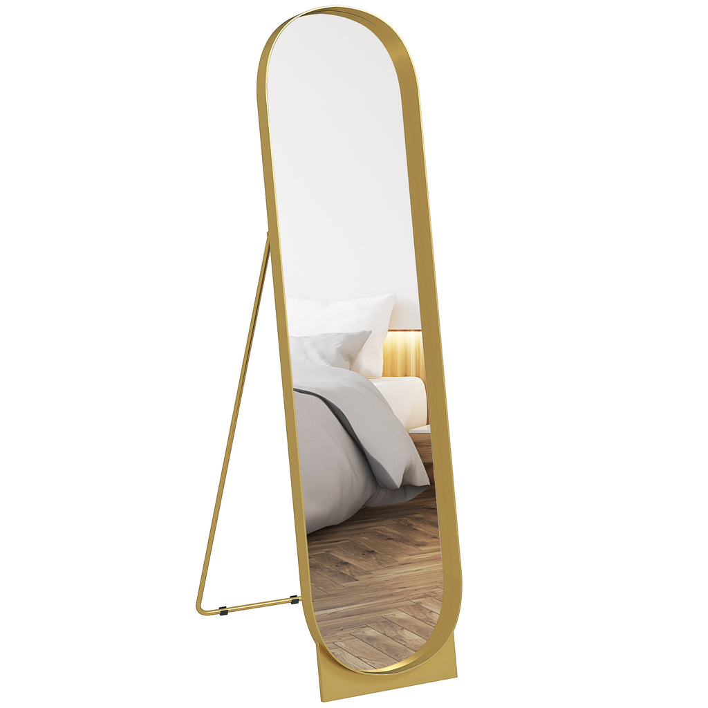 HOMCOM Bodenstehender gewölbter Spiegel 40 x 160 cm Metallrahmen und bruchsichere Folie Boden- oder Wandmontage Gold