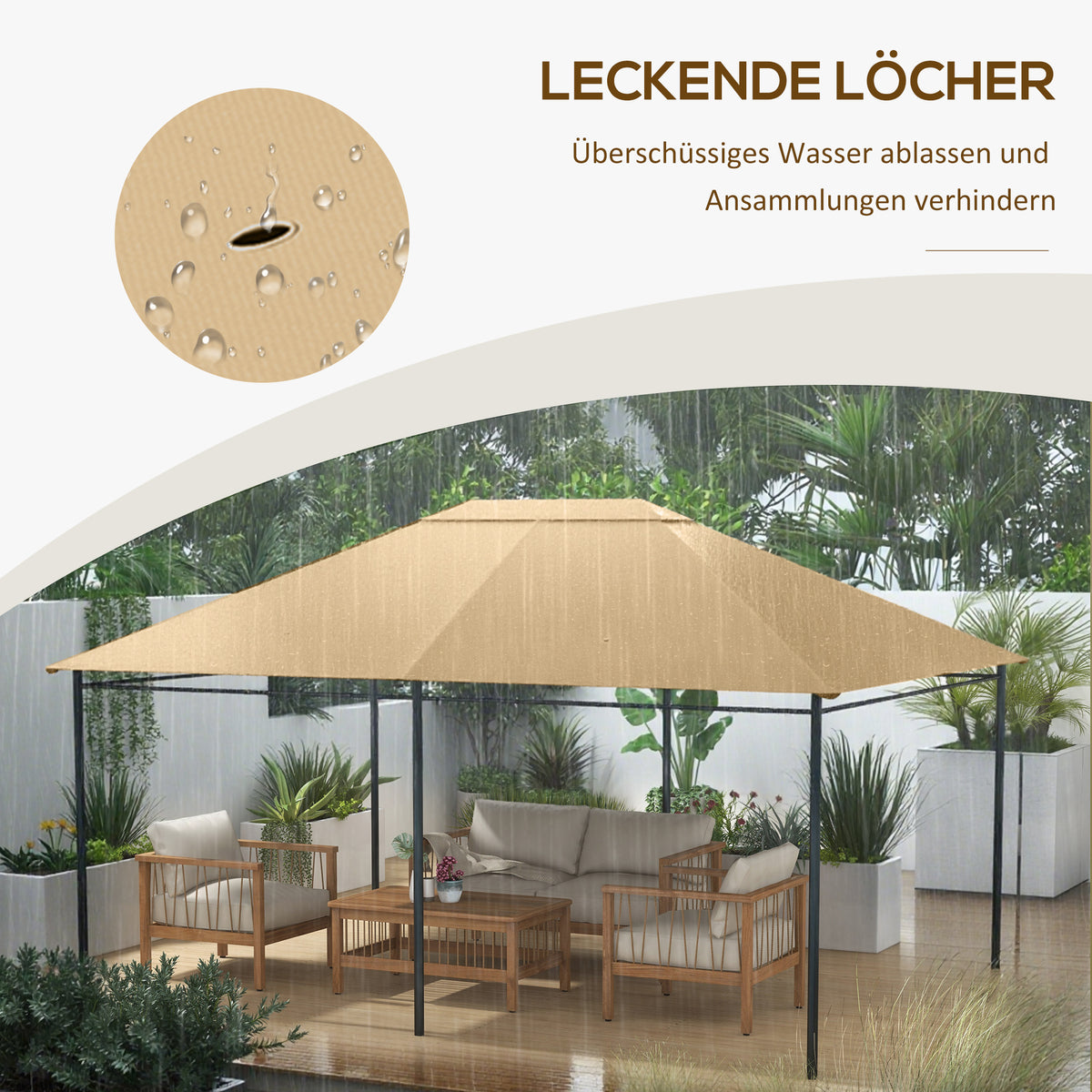 Outsunny Ersatzdach Pavillon Pavillon-Baldachin, wetterbeständig, 397 x 297 cm, Khaki