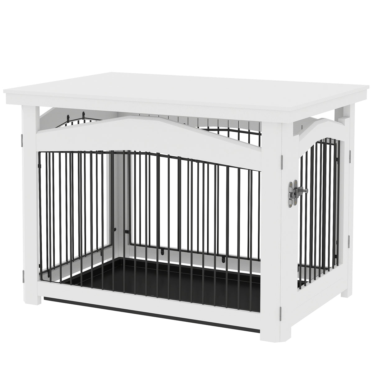 PawHut Hundekäfig 3-in-1 Beistelltisch Hundepark abnehmbares Tablett für mittelgroße Hunde 82,5 x 57,5 x 59,5 cm weiß
