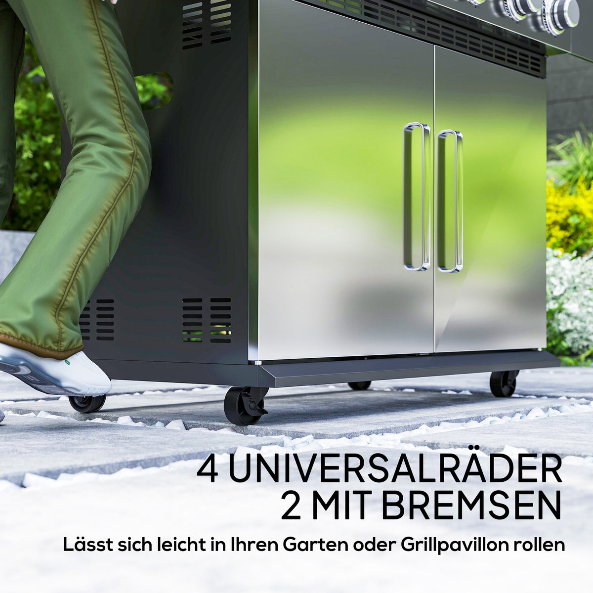 Outsunny Gasgrill 8500BTU Grillwagen inkl 6 Edelstahl-Brenner Thermometer Druckminderer 141 x 55 x 110 cm Silber