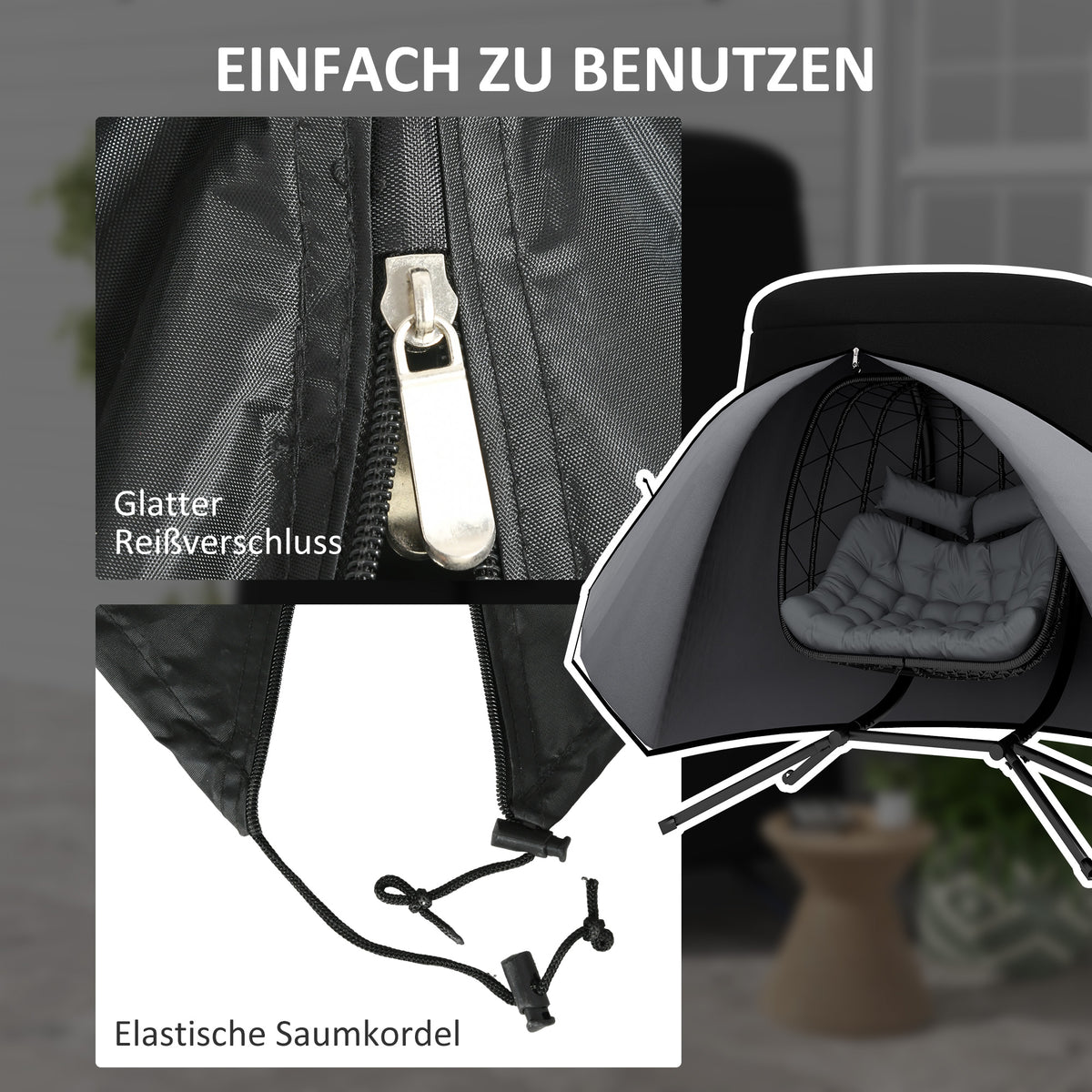 Outsunny Outdoor-Möbelabdeckung Möbelabdeckung Schutzplane für Möbel, wetterbeständig, 196 cm x 196 cm x 230 cm, Schwarz