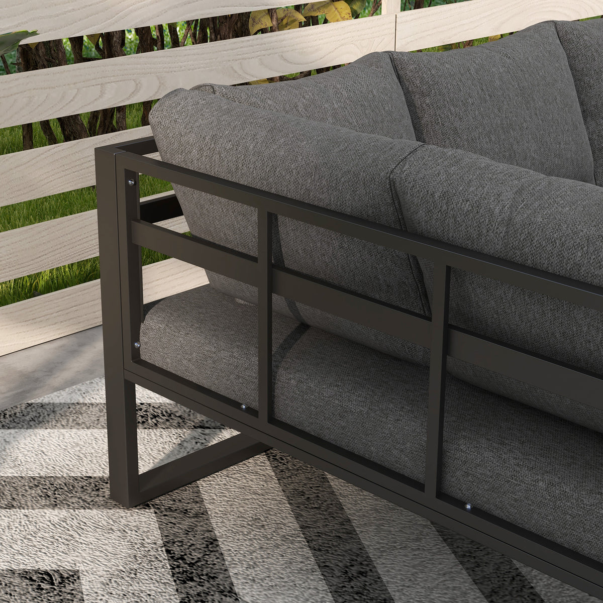 Outsunny Outdoorsitzgruppe 5-teiliges Loungemöbelsicht Gartenmöbelset, 148 cm x 61 cm x 71,5 cm, Grau + Natur
