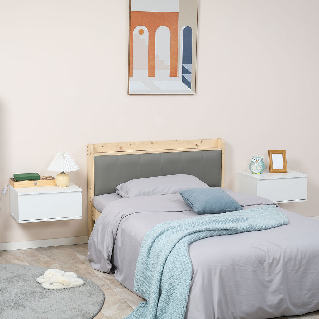 HOMCOM Nachttisch Set 2 Stück mit Schublade und schwebendem Design aus Spanplatte und MDF, 49x38x23 cm, Weiß
