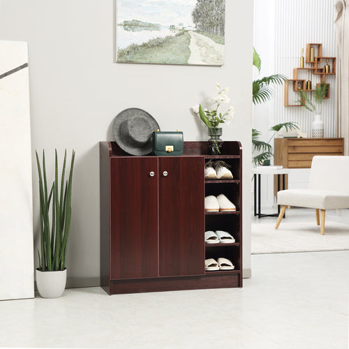 HOMCOM Moderner und Platzsparender Schuhschrank aus Holz für 12 Paar mit 4 Offenen Regalen, 83x30x90 cm, Farbe Braun