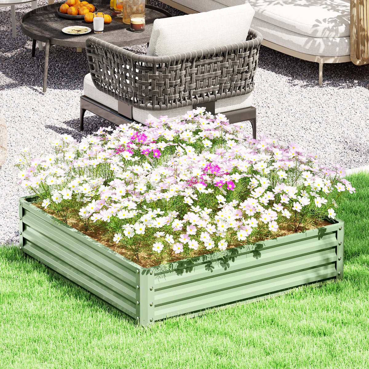 Outsunny Gartenbeet, Pflanzkasten mit Stahlgehäuse, Grün, 120 x 120 x 30 cm