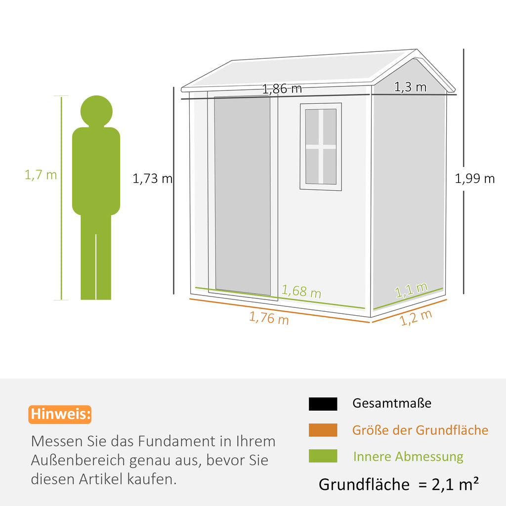 Outsunny Gartenhaus, Gartenschuppen mit Boden, Fenster, verschließbarer Tür, Kunststoff-Harz, wetterfest, Grau