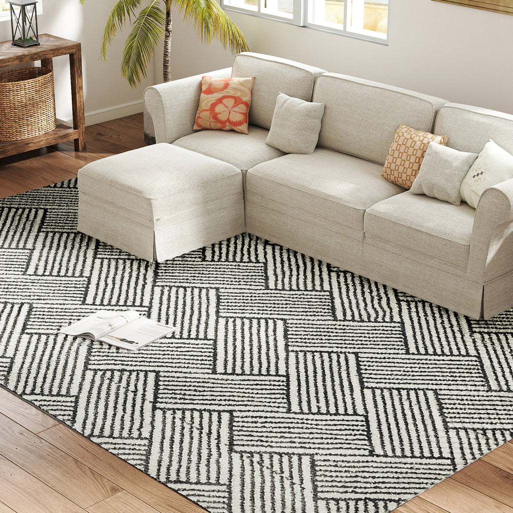 HOMCOM Teppich Wohnzimmer 230 x 160 cm kurzer Flor maschinenwaschbar hypoallergen für Wohnzimmer, Schlafzimmer, Büro, Hellgrau