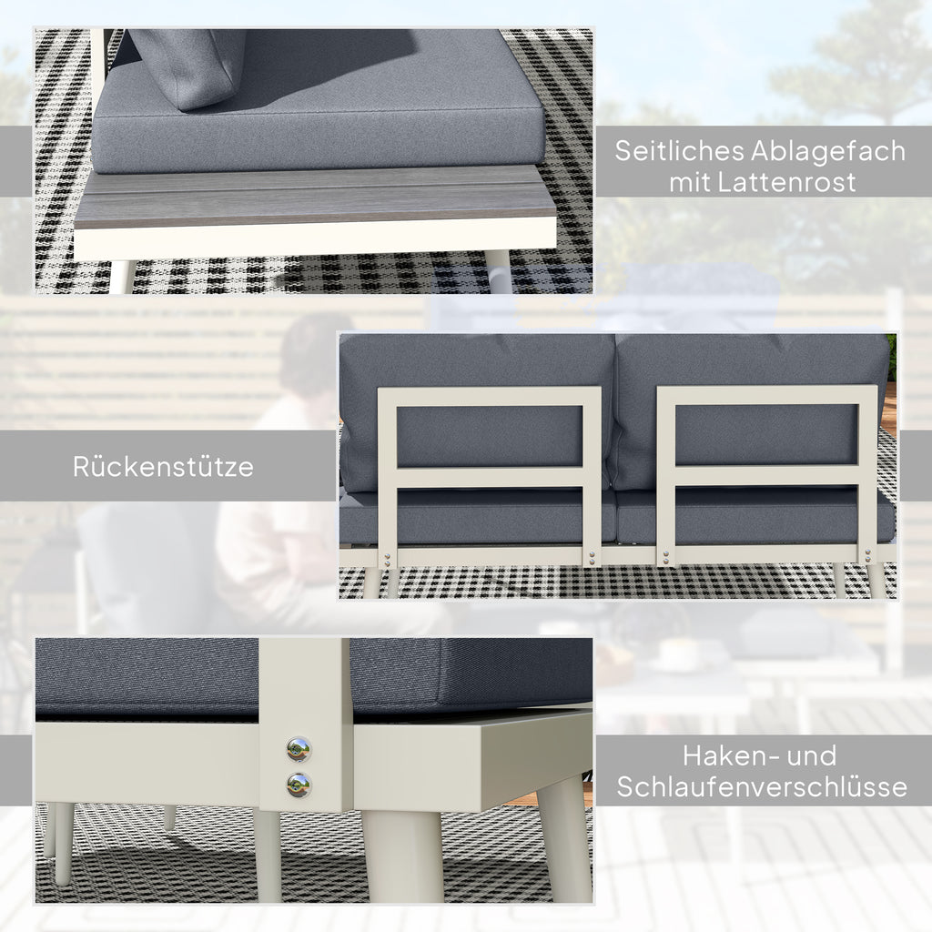 Outsunny Gartenmöbel Set 4 Personen wetterfest Balkonmöbel-Set mit 2er Sofa, Kissen Beistelltisch Stahl Grau