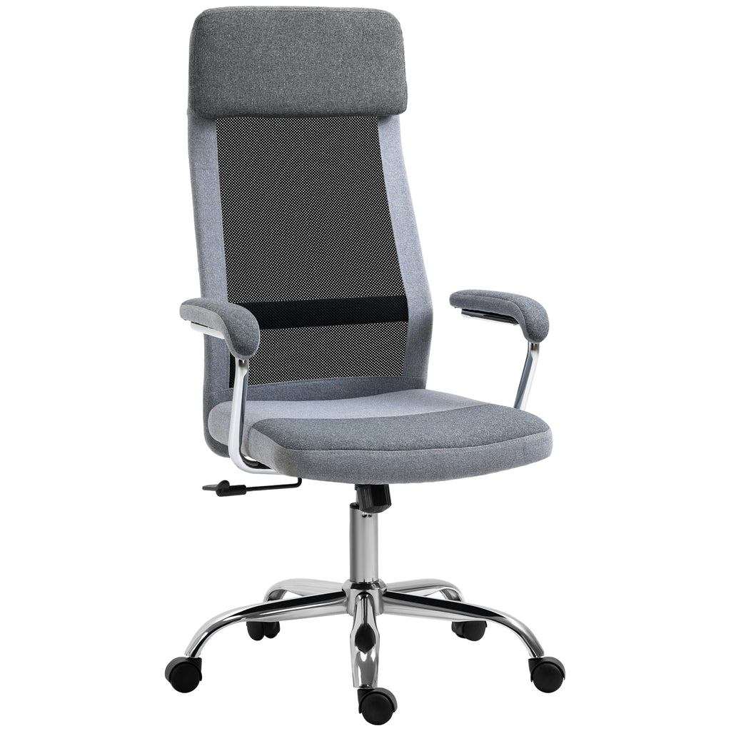 Vinsetto Bürostuhl Ergonomisch Drehbar, Höhenverstellbar und Wippfunktion, Netzstoff Armlehnen Stuhl 65x67x119-129cm Grau