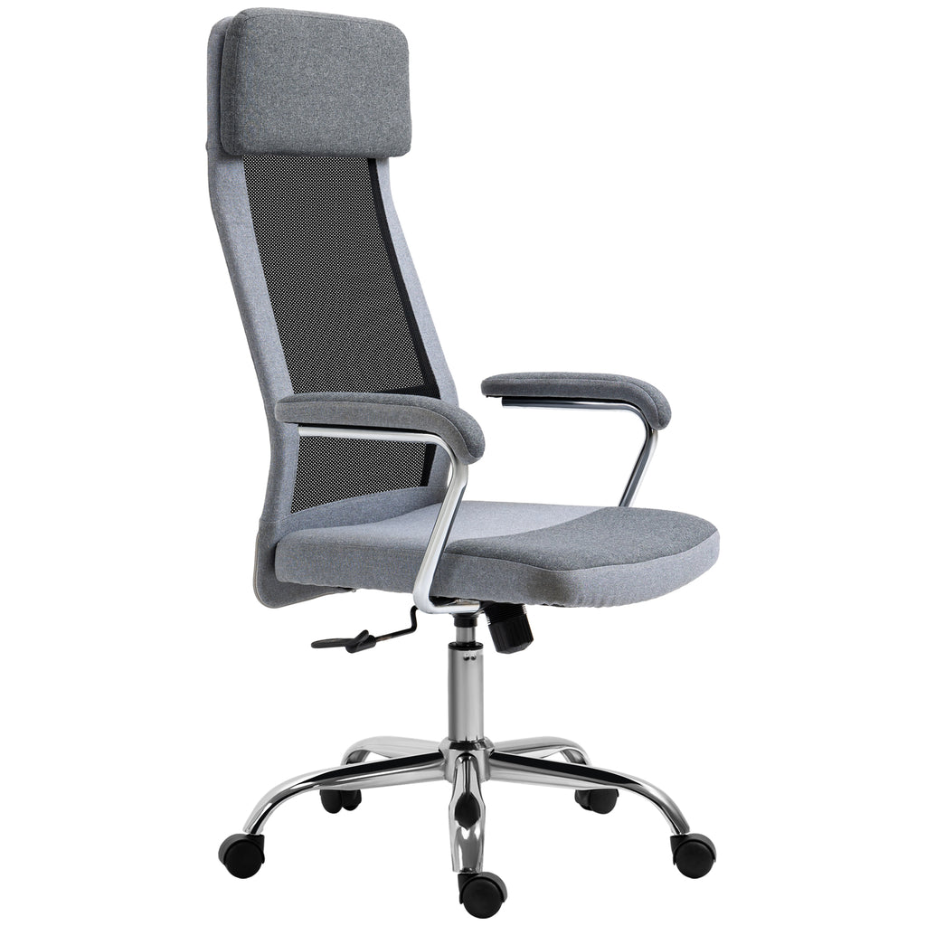 Vinsetto Bürostuhl Ergonomisch Drehbar, Höhenverstellbar und Wippfunktion, Netzstoff Armlehnen Stuhl 65x67x119-129cm Grau