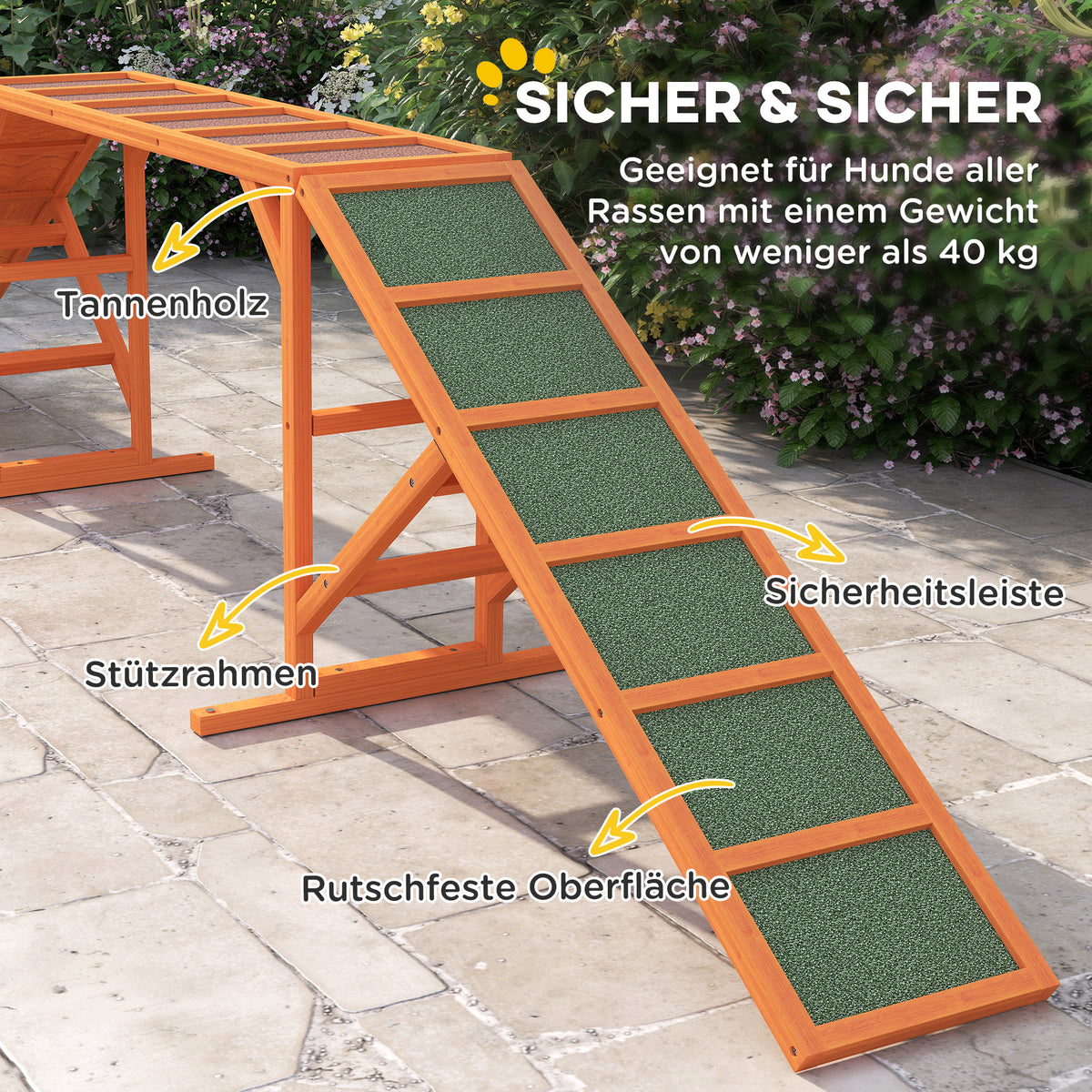 PawHut Agility Hunderampe, Parcours, rutschfest, wetterfest, Holz, 325 x 55 x 69 cm, Orange