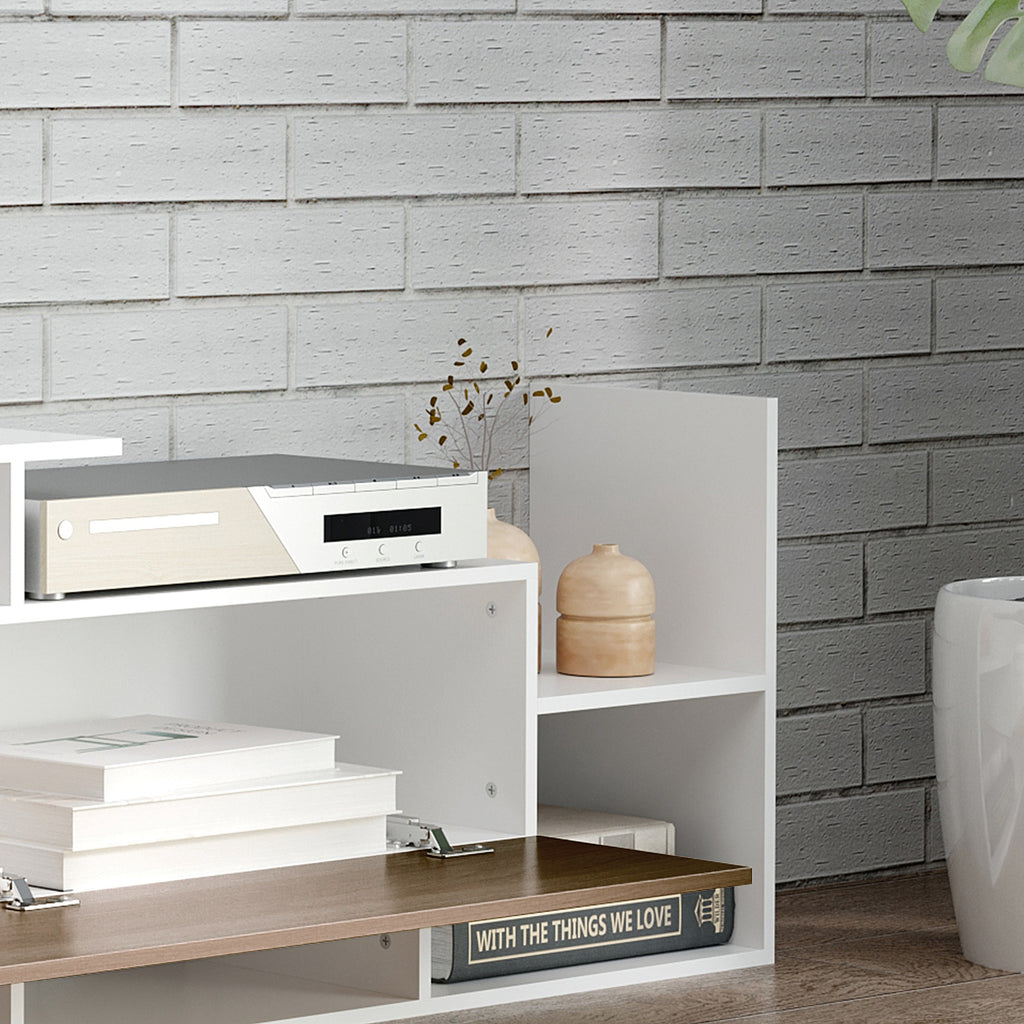 HOMCOM TV-Möbelset mit TV-Ständer und Wandregal im zeitgenössischen Stil 153,6L cm - Weiß und Braun