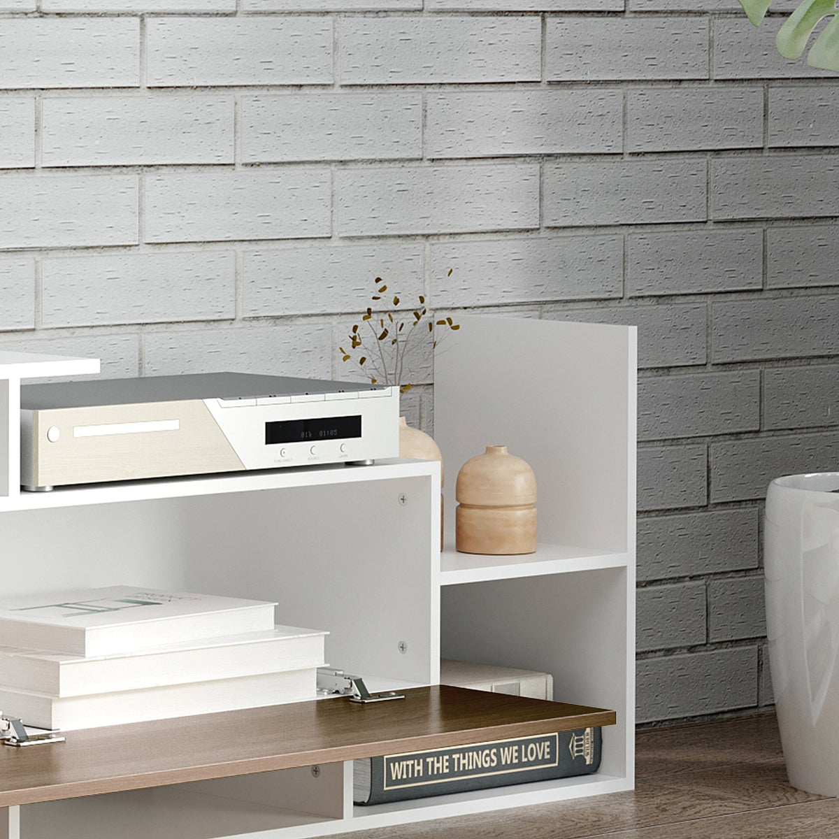 HOMCOM TV-Möbelset mit TV-Ständer und Wandregal im zeitgenössischen Stil 153,6L cm - Weiß und Braun