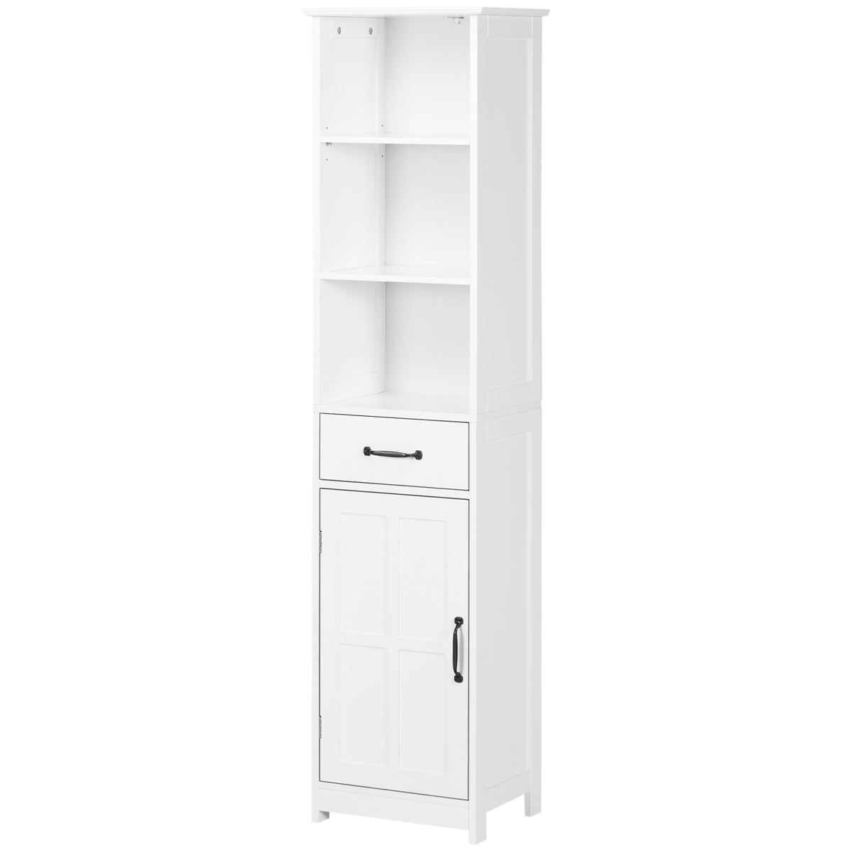 kleankin Badezimmerschrank mit 3 offenen Fächern, Schublade und verstellbarem Regal, 40 x 30 x 164 cm, weiß