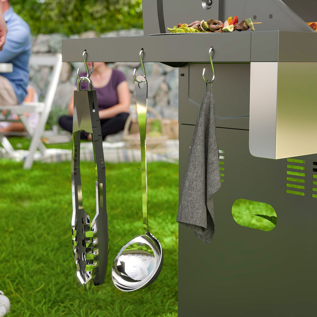 Outsunny Gasgrill 8500BTU Grillwagen inkl 6 Edelstahl-Brenner Thermometer Druckminderer 141 x 55 x 110 cm Silber