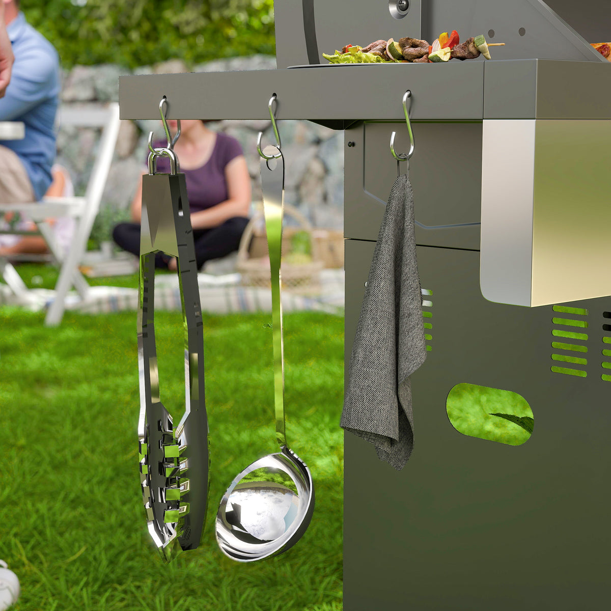 Outsunny Gasgrill 8500BTU Grillwagen inkl 6 Edelstahl-Brenner Thermometer Druckminderer 141 x 55 x 110 cm Silber