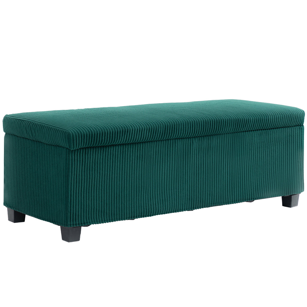 HOMCOM Samt Cord Aufbewahrungshocker End Of Bed mit Deckel, für Wohnzimmer, Schlafzimmer, Eingangsbereich, 112 x 42 x 40 cm, Grün