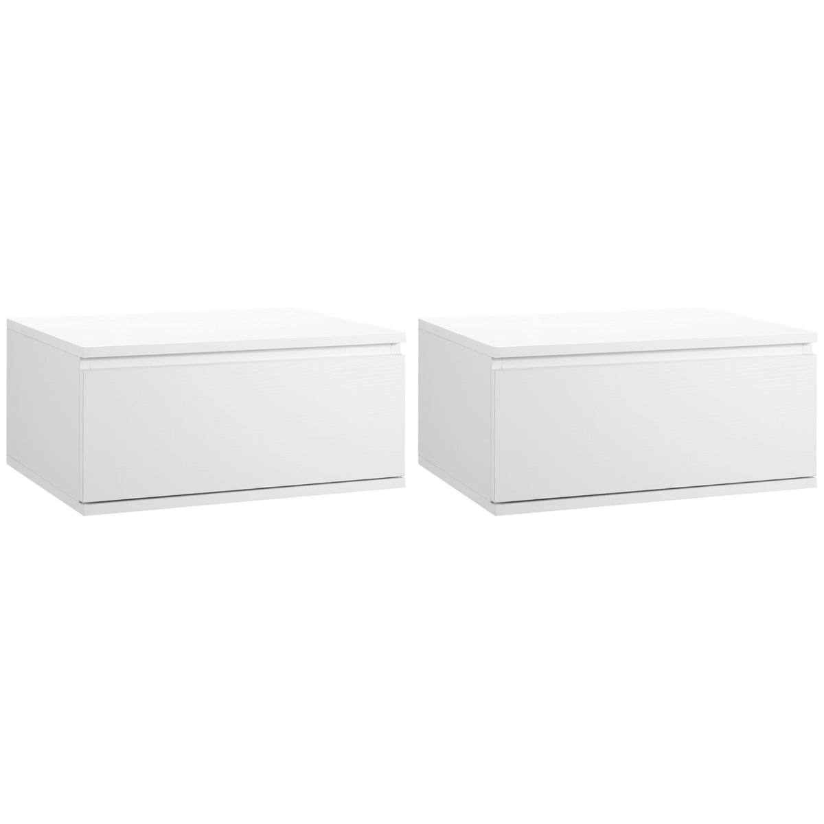 HOMCOM Nachttisch Set 2 Stück mit Schublade und schwebendem Design aus Spanplatte und MDF, 49x38x23 cm, Weiß