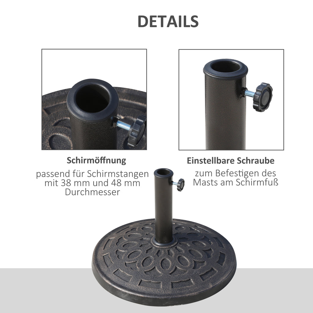 Outsunny Sonnenschirmständer aus Harz 14kg Schirmständer Griffe, Rund Schirmhalter, Schirmgewicht für Sonnenschirm 38mm/48mm Rohrdurchmesser, für Balkon, Terasse, Garten, Bronze