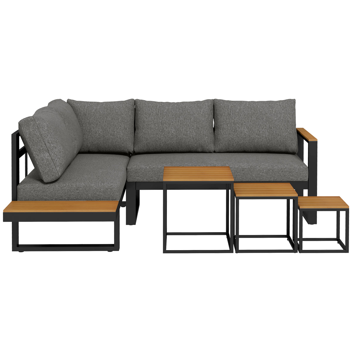 Outsunny Outdoorsitzgruppe 5-teiliges Loungemöbelsicht Gartenmöbelset, 148 cm x 61 cm x 71,5 cm, Grau + Natur