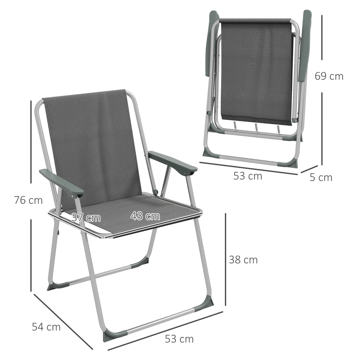 Outsunny Gartenstuhl Klappstuhl Campingstuhl, 53 cm x 54 cm x 76 cm, Glau + Silber