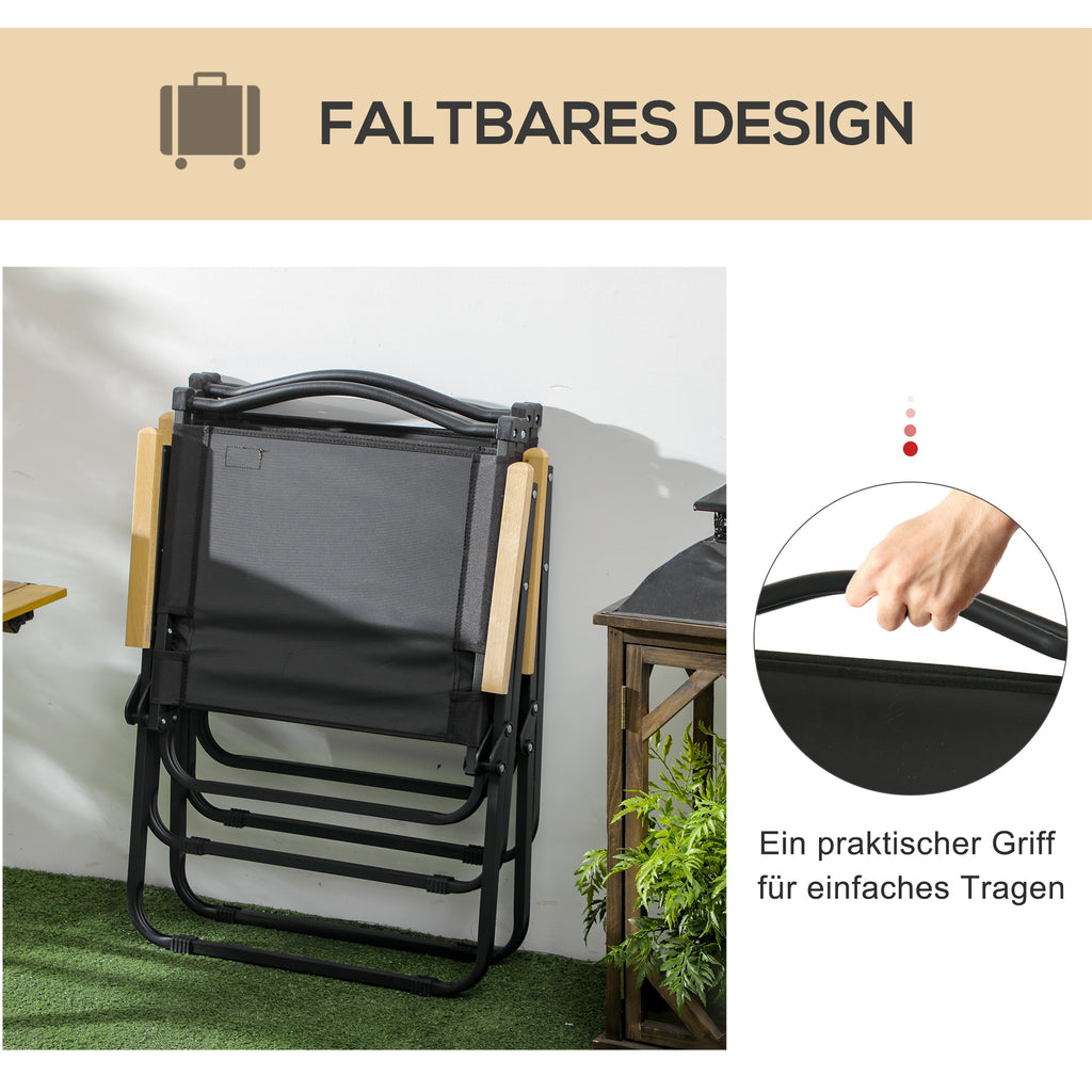 Outsunny Campingstühle, 2 x Strandstuhl, faltbar, Stahl, Holzoptik, Schwarz